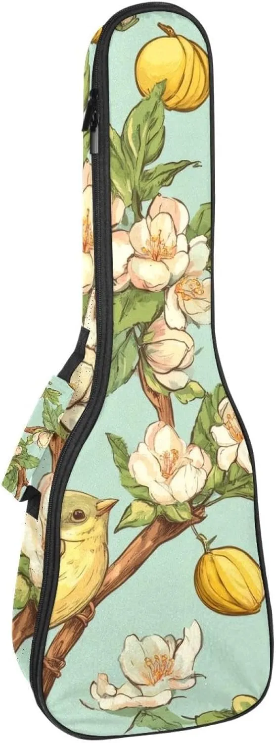 Spring Birds with Flowers Seamless Pattern Ukulele Case, Padded Bag for 23 Inch Concert Ukulele, Waterproof & Durable