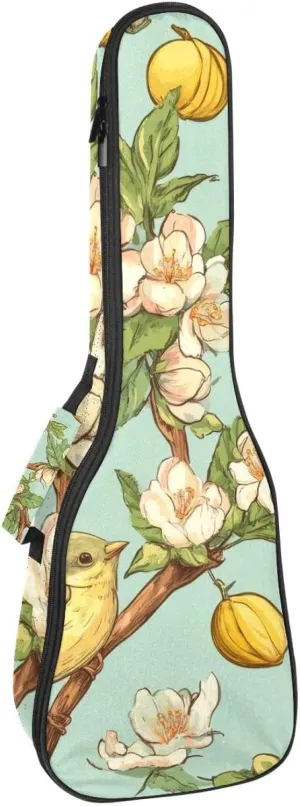 Spring Birds with Flowers Seamless Pattern Ukulele Case, Padded Bag for 23 Inch Concert Ukulele, Waterproof & Durable