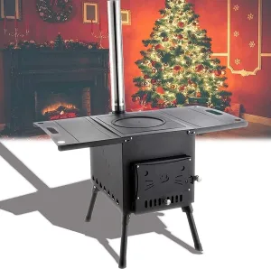 Steel Camping Tent Stove,tent Stove Wood Burning,foldable Portable Backpacking Wood Burning Stove with Chimney Pipes Tent Heater Stove for Camping Cooking and Heating (Color : Black, Size : Smallsiz
