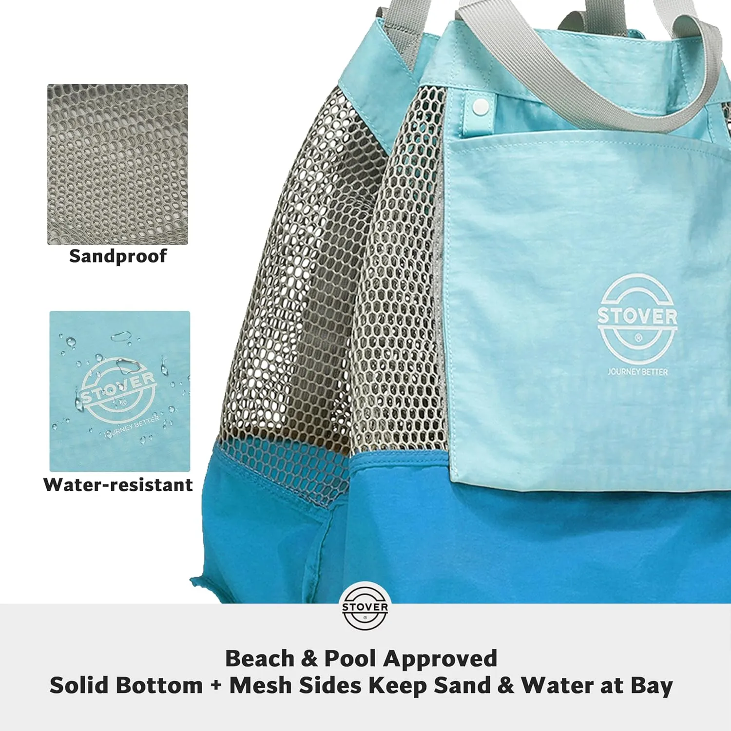 STOVER Large Mesh Beach Bag, Vacation, Pool, Shopping, & Travel Tote - Foldable w/Storage Pockets for Women, Men & Families