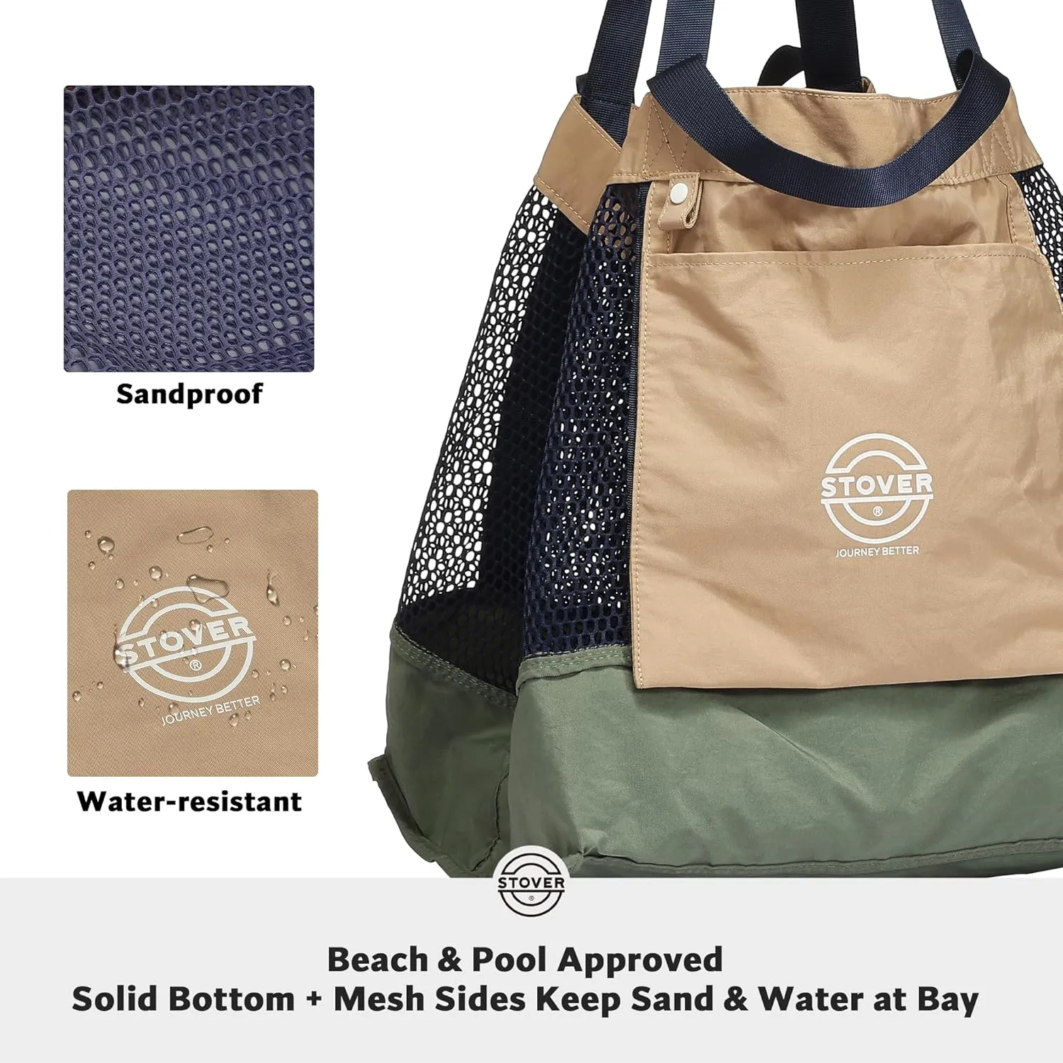 STOVER Large Mesh Beach Bag, Vacation, Pool, Shopping, & Travel Tote - Foldable w/Storage Pockets for Women, Men & Families