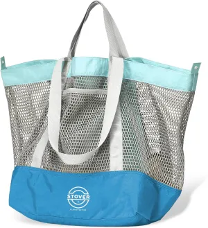 STOVER Large Mesh Beach Bag, Vacation, Pool, Shopping, & Travel Tote - Foldable w/Storage Pockets for Women, Men & Families