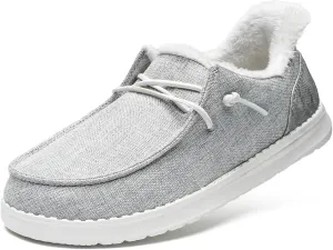 STQ Slip On Women's Loafers丨Orthopedic Fur Lined Warm Winter Boat Shoes Walking Casual Travel Sneaker Plantar Fasciitis Relief