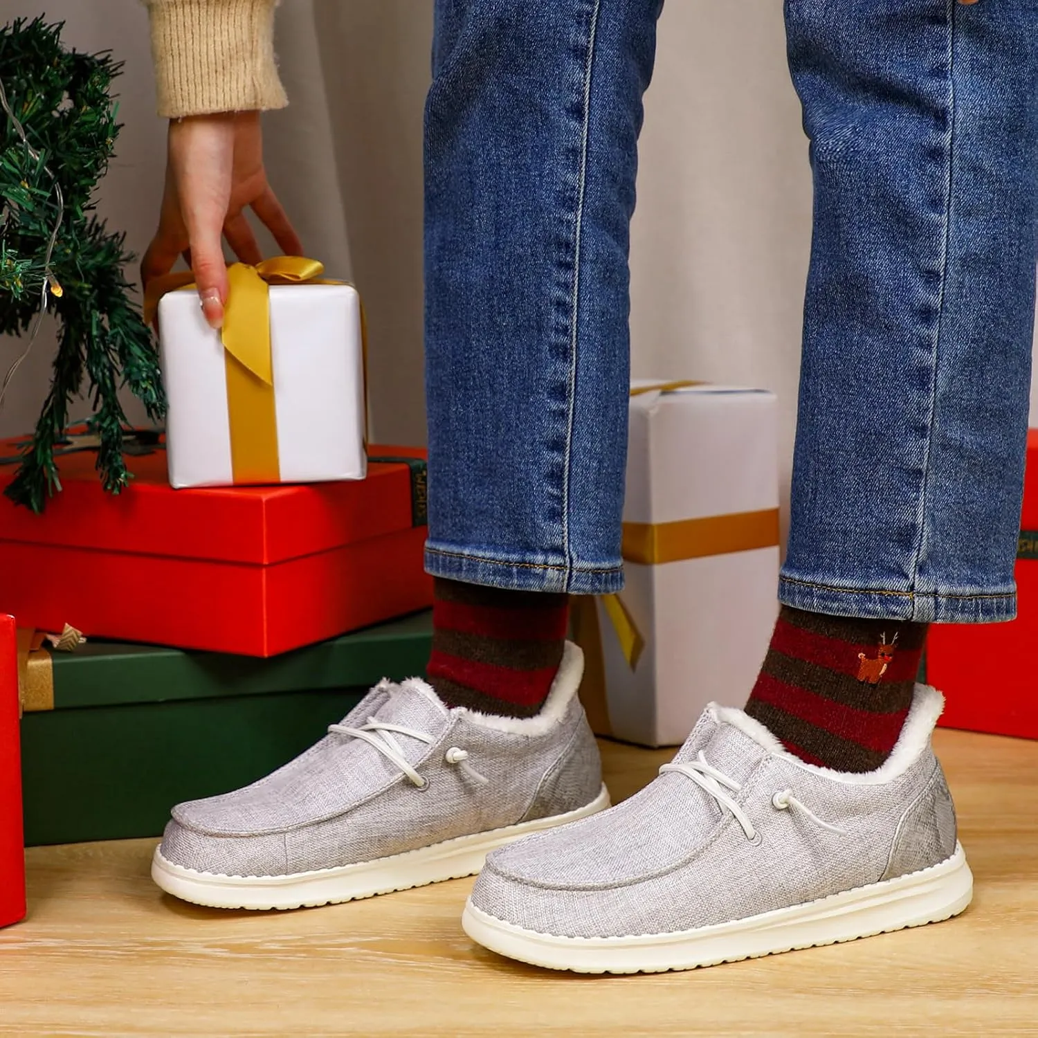 STQ Slip On Women's Loafers丨Orthopedic Fur Lined Warm Winter Boat Shoes Walking Casual Travel Sneaker Plantar Fasciitis Relief