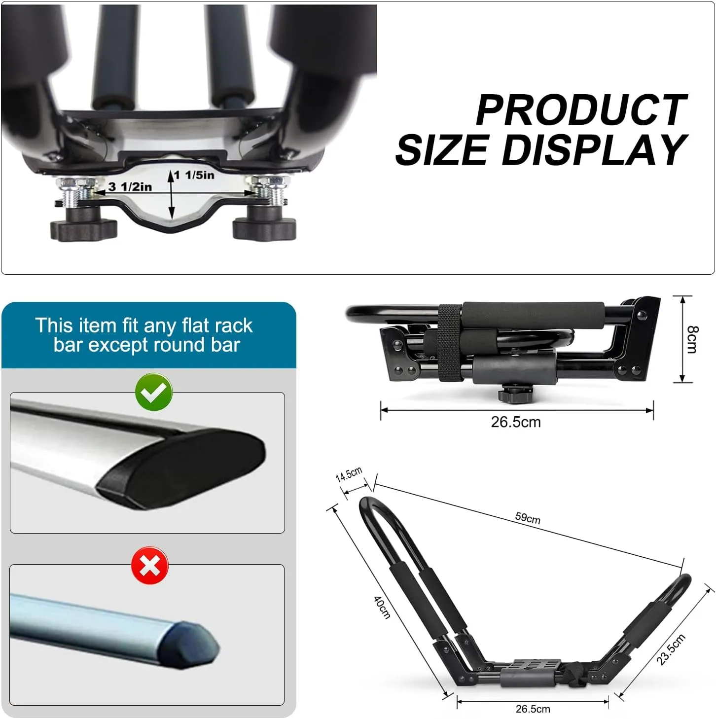 SUDOO Folding Kayak Roof Rack for 2 Kayaks Universal Kayak Carrier 4pcs J-Bar Kayak Roof Carrier for Car, Trucks, SUV and Canoe (2 Pairs)