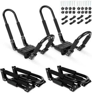 SUDOO Folding Kayak Roof Rack for 2 Kayaks Universal Kayak Carrier 4pcs J-Bar Kayak Roof Carrier for Car, Trucks, SUV and Canoe (2 Pairs)