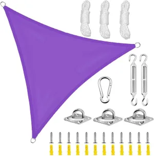 Sun Shade Sail Triangle Sun Shade 95% Uv Block Canopy Shade Cloth Waterproof Canopy for Lawn Garden Outdoor Activities Patio Backyard Lawn ?with Hardware Kit? (5x5x5m(16.4x16.4x16.4ft),Purple)