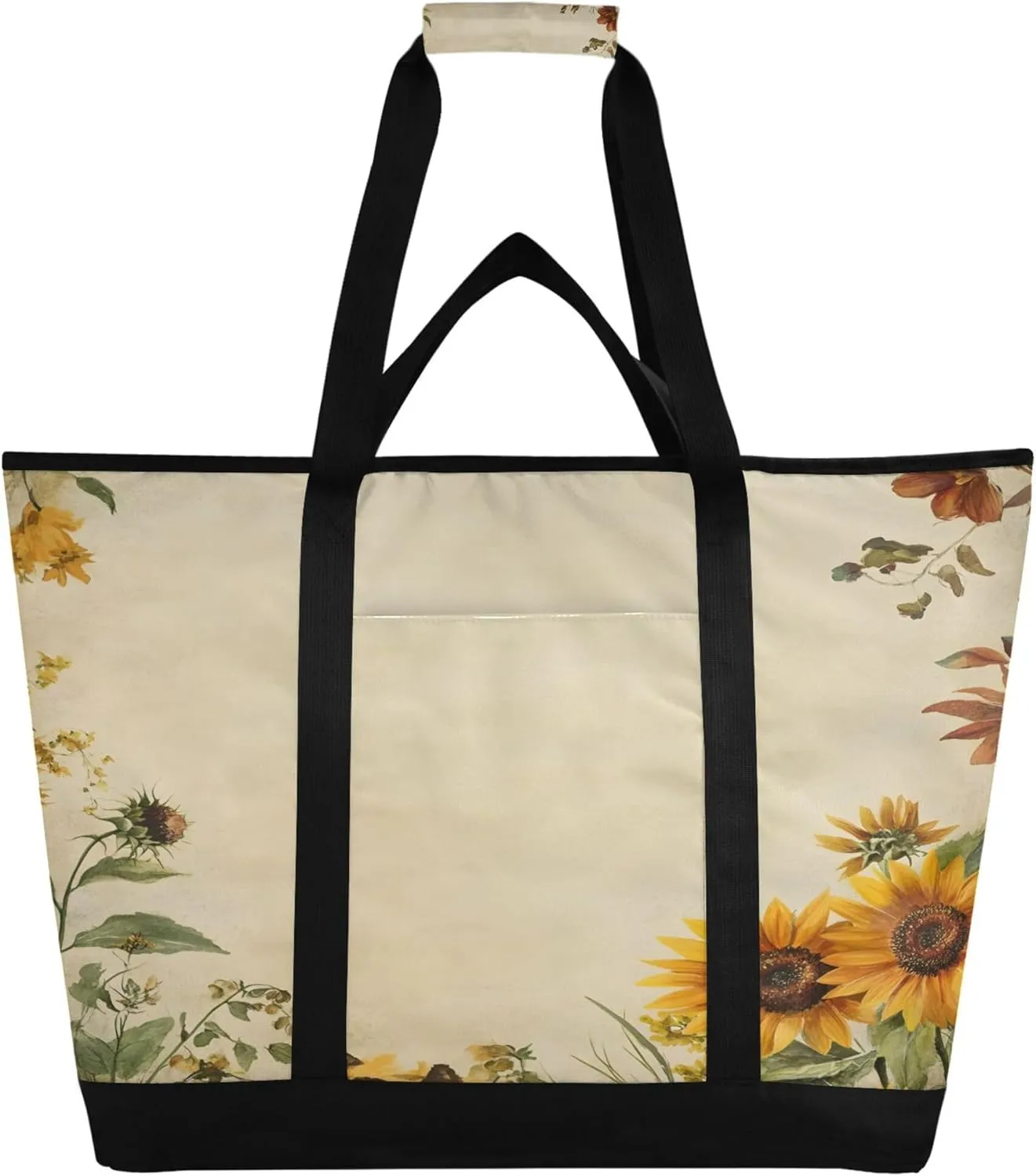 Sunflower Reusable Insulated Cooler Bag with Ice Pack Compartment - Large 132L Waterproof Thermal Grocery Tote for Picnic Beach Camping Lunch Storage