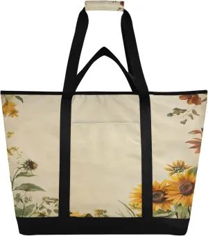 Sunflower Reusable Insulated Cooler Bag with Ice Pack Compartment - Large 132L Waterproof Thermal Grocery Tote for Picnic Beach Camping Lunch Storage