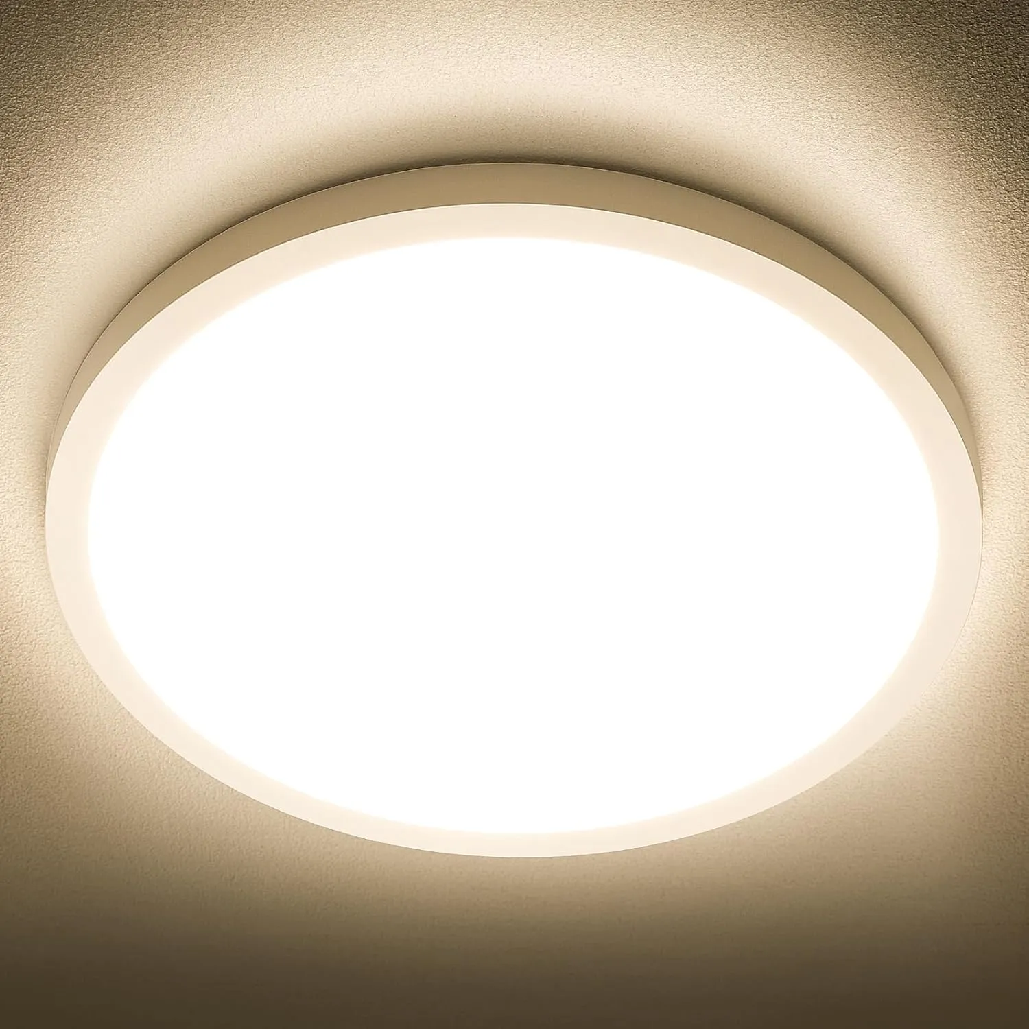 SunRider LED Flush Mount Ceiling Light Fixture, 3000K Warm White, 2400LM, 12 Inch 24W Round Flat Ceiling Lights, 240W Equiv. Panel Lamp, Non-Dimmable