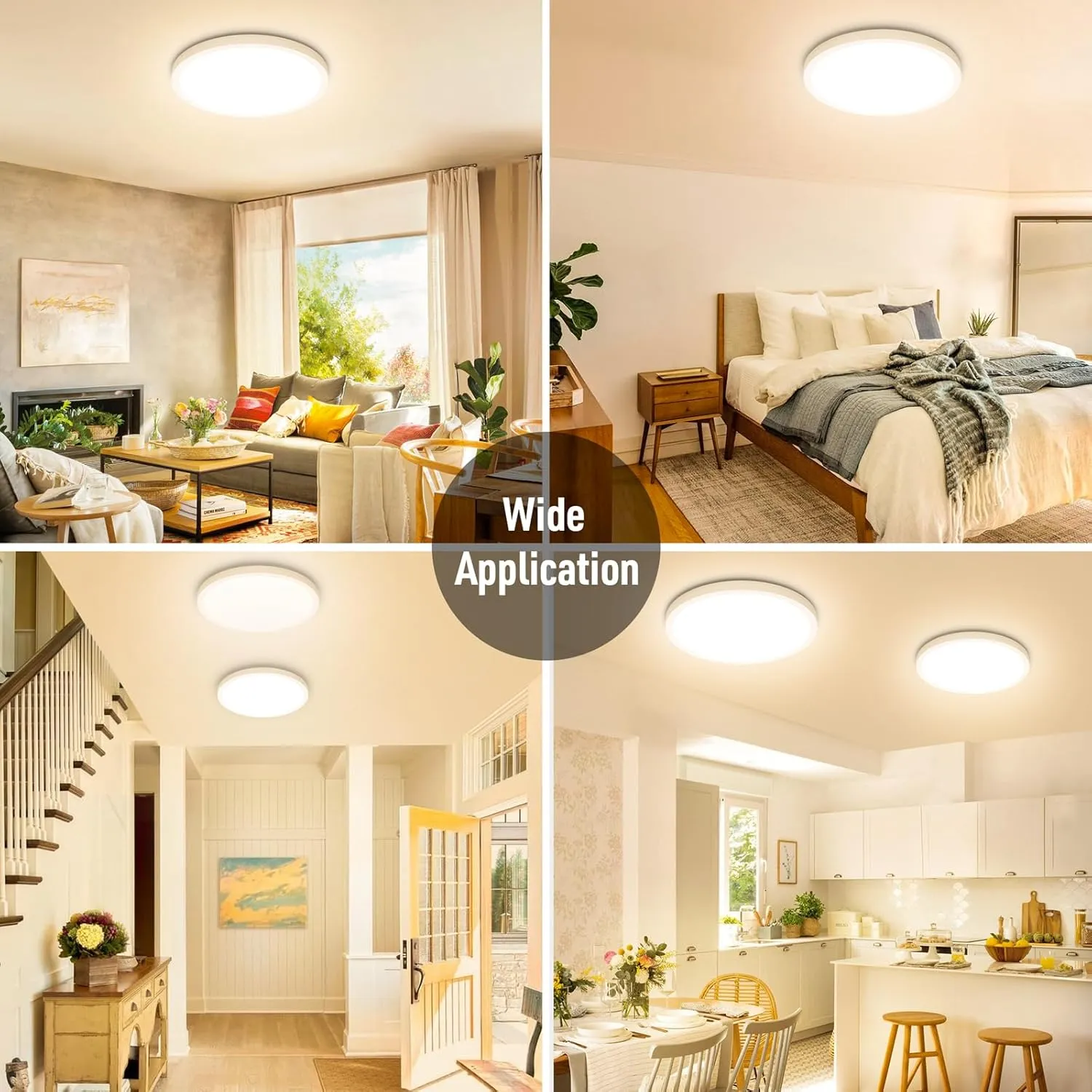 SunRider LED Flush Mount Ceiling Light Fixture, 3000K Warm White, 2400LM, 12 Inch 24W Round Flat Ceiling Lights, 240W Equiv. Panel Lamp, Non-Dimmable