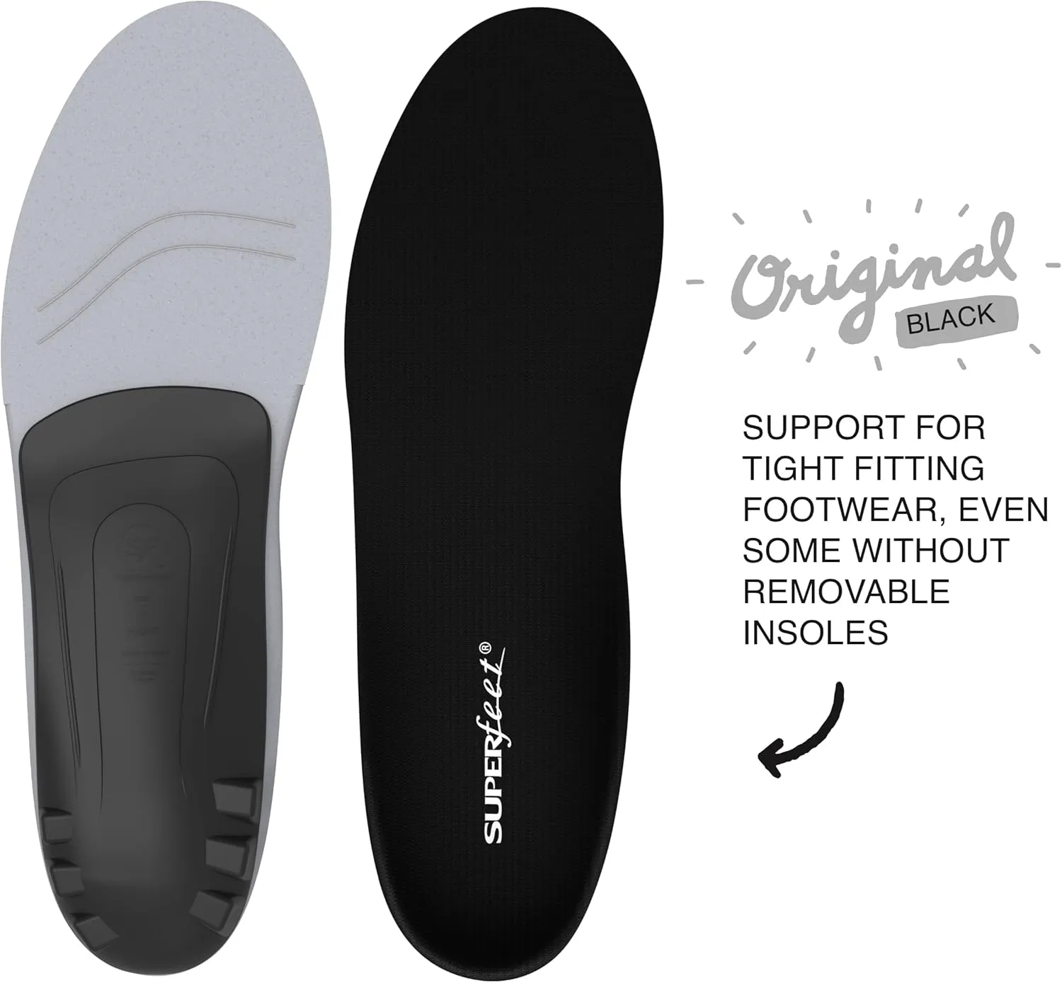 Superfeet All-Purpose Support Low Arch Insoles (Black) - Trim-To-Fit Orthotic Shoe Inserts for Thin, Tight Shoes - Professional Grade - 9.5-11 Men / 10.5-12 Women
