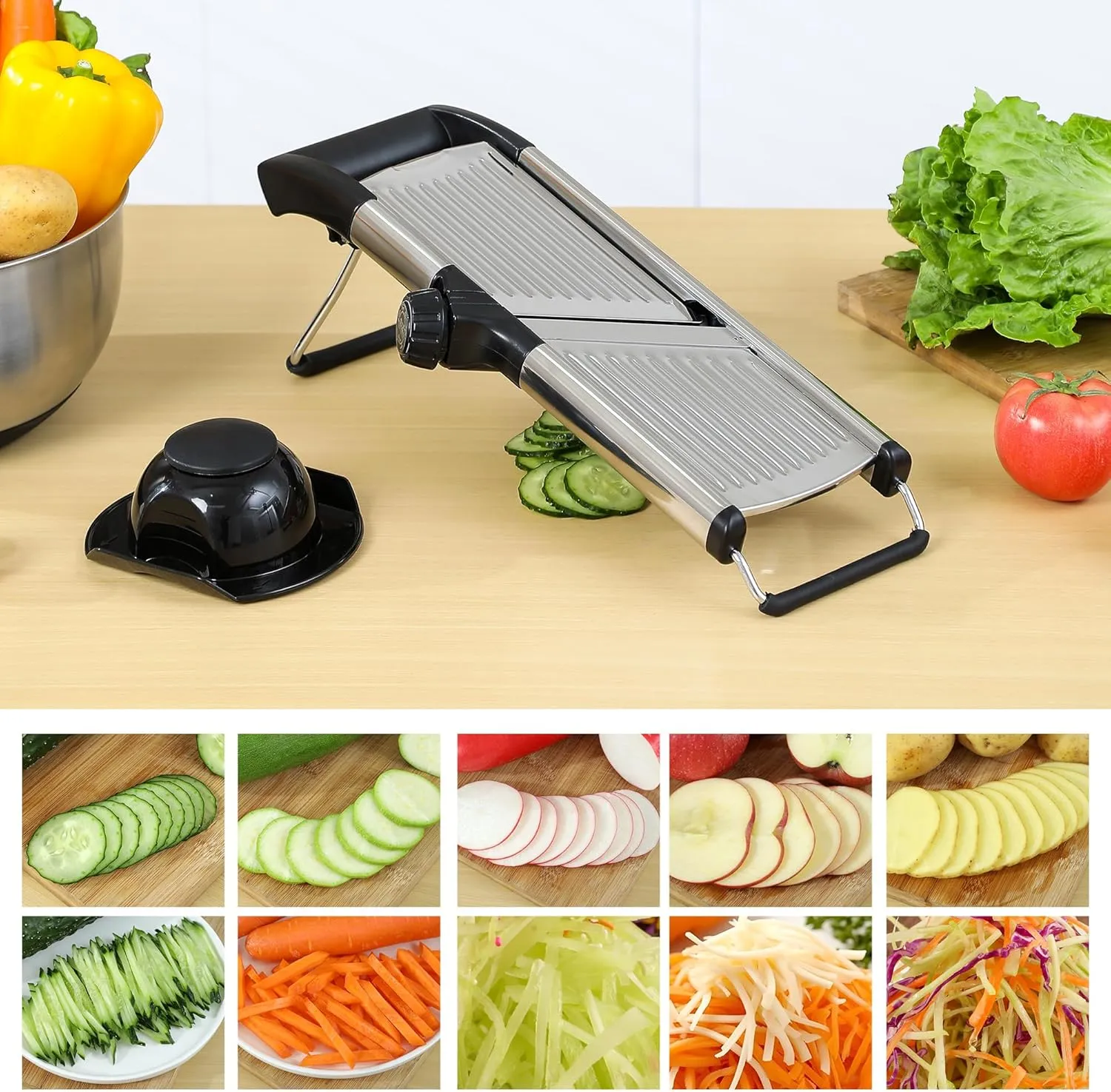 Supernal Adjustable Mandoline Food Slicer for Kitchen-Mandolin,Potato,Tomato,Carrot,Vegetable,Fruit and Onion Cutter-Adjustable Stainless Steel-Include 1 Pair Cut-Resistant Gloves