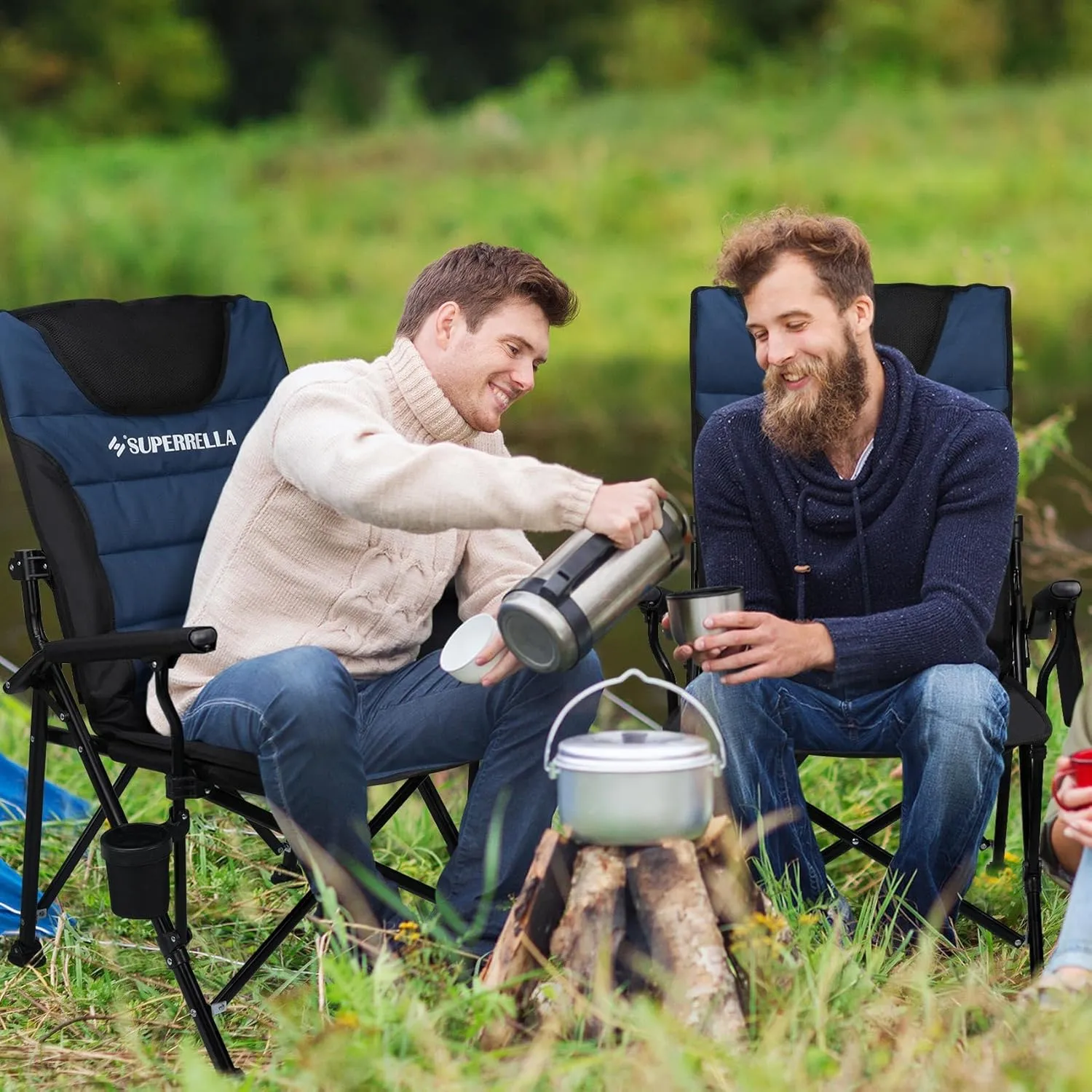 Supperella Movable Backrest Camping Chair for Adults with Cup Holder Folding Lawn Chairs for Outdoor Activities, Sports, Travel & Picnic
