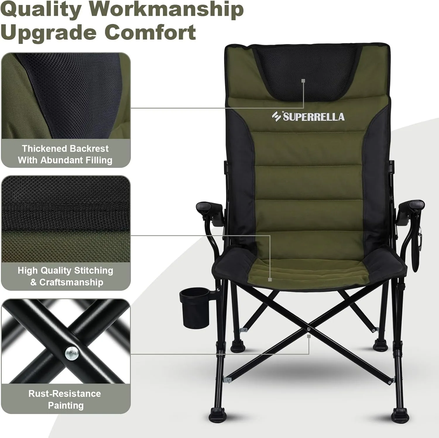 Supperella Movable Backrest Camping Chair for Adults with Cup Holder Folding Lawn Chairs for Outdoor Activities, Sports, Travel & Picnic