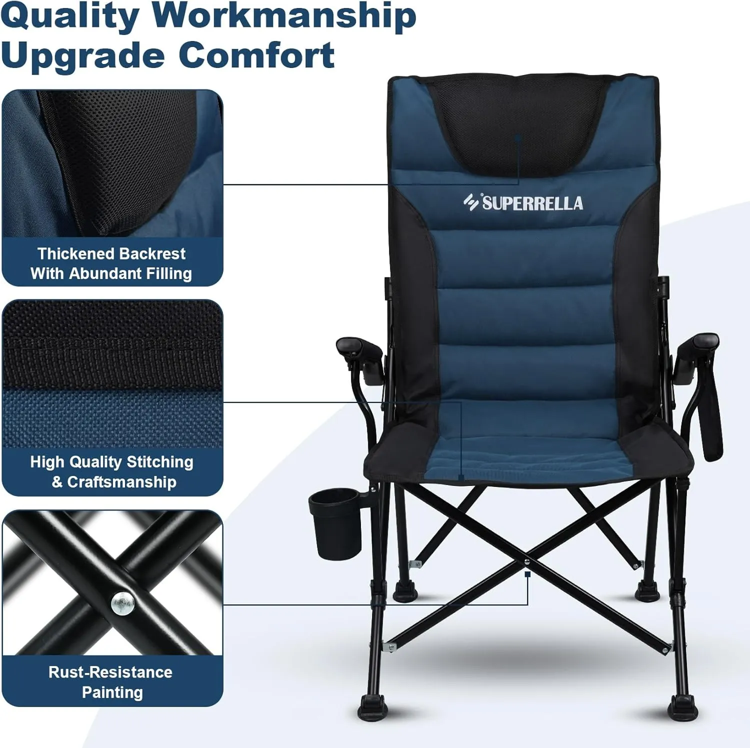 Supperella Movable Backrest Camping Chair for Adults with Cup Holder Folding Lawn Chairs for Outdoor Activities, Sports, Travel & Picnic