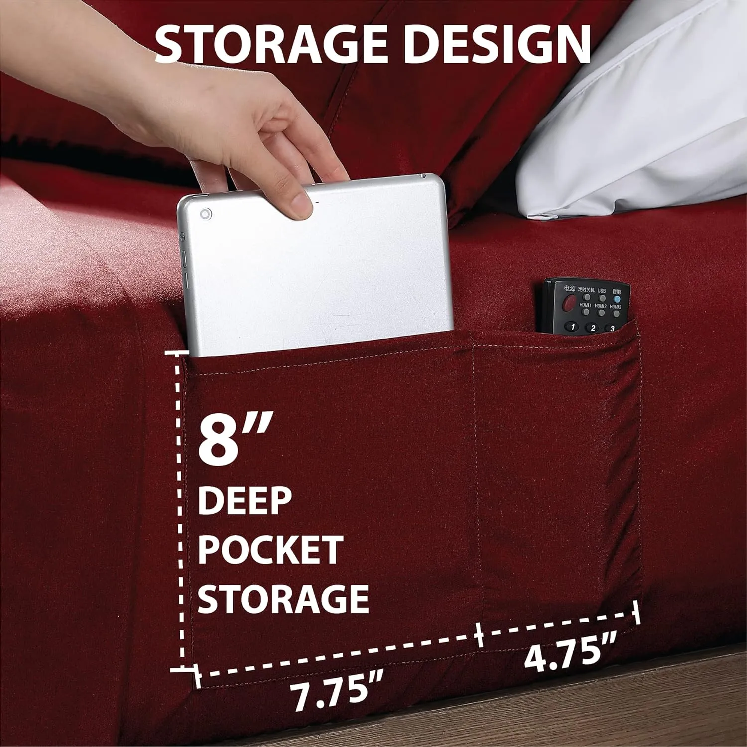 Swift Home Smart Sheets, Ultra Soft Brushed Microfiber 4-Piece Sheet Set, Fitted Bed Sheet with Side Storage Pockets – Burgundy, King