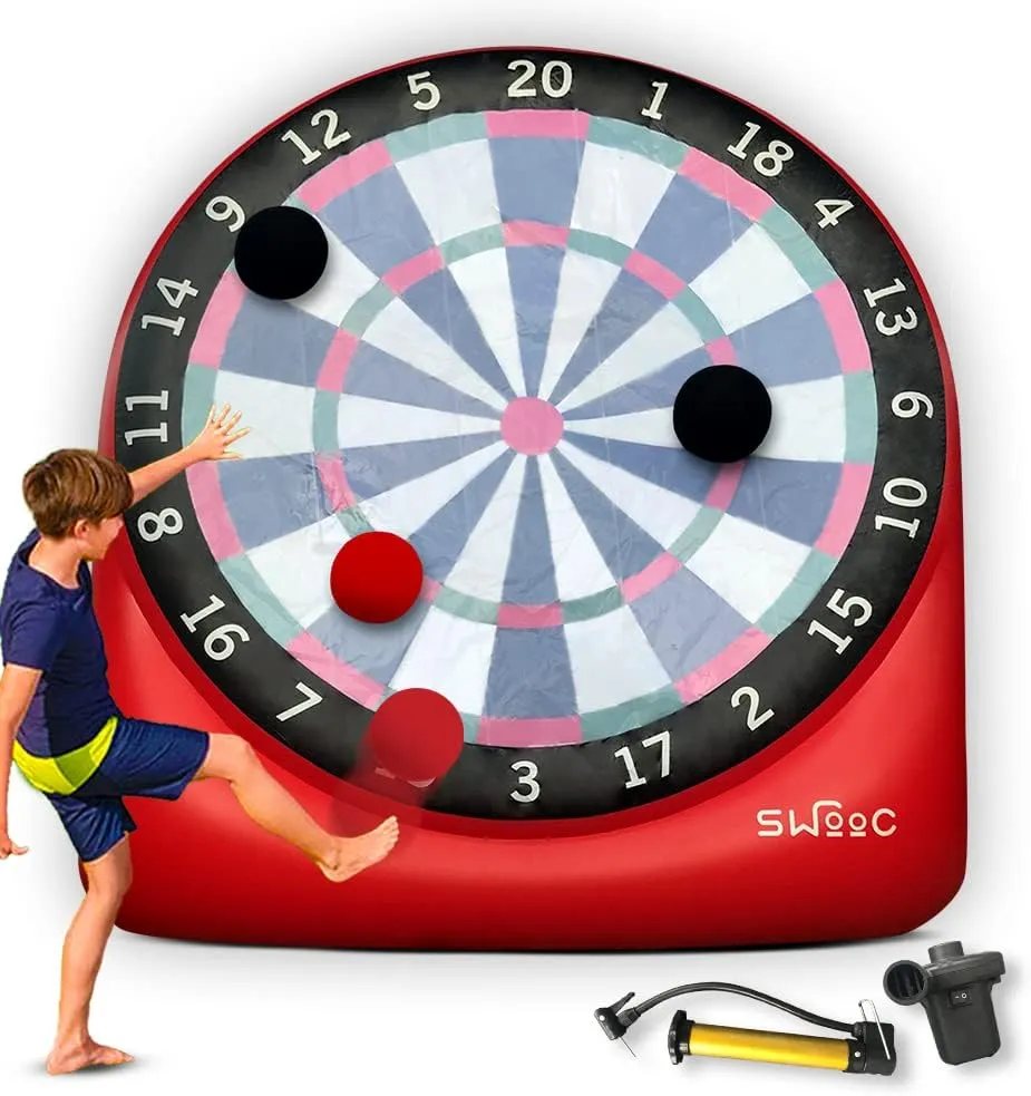 SWOOC Games - Giant Kick Darts with 15  Games Included - Jumbo Soccer Darts with Air Pump - Big Inflatable Games - Carnival Games - Giant Outdoor Games & Activities - Giant Yard Games