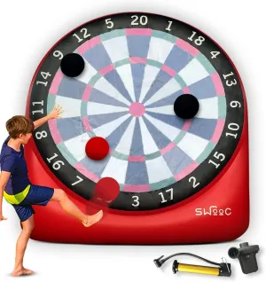 SWOOC Games - Giant Kick Darts with 15  Games Included - Jumbo Soccer Darts with Air Pump - Big Inflatable Games - Carnival Games - Giant Outdoor Games & Activities - Giant Yard Games