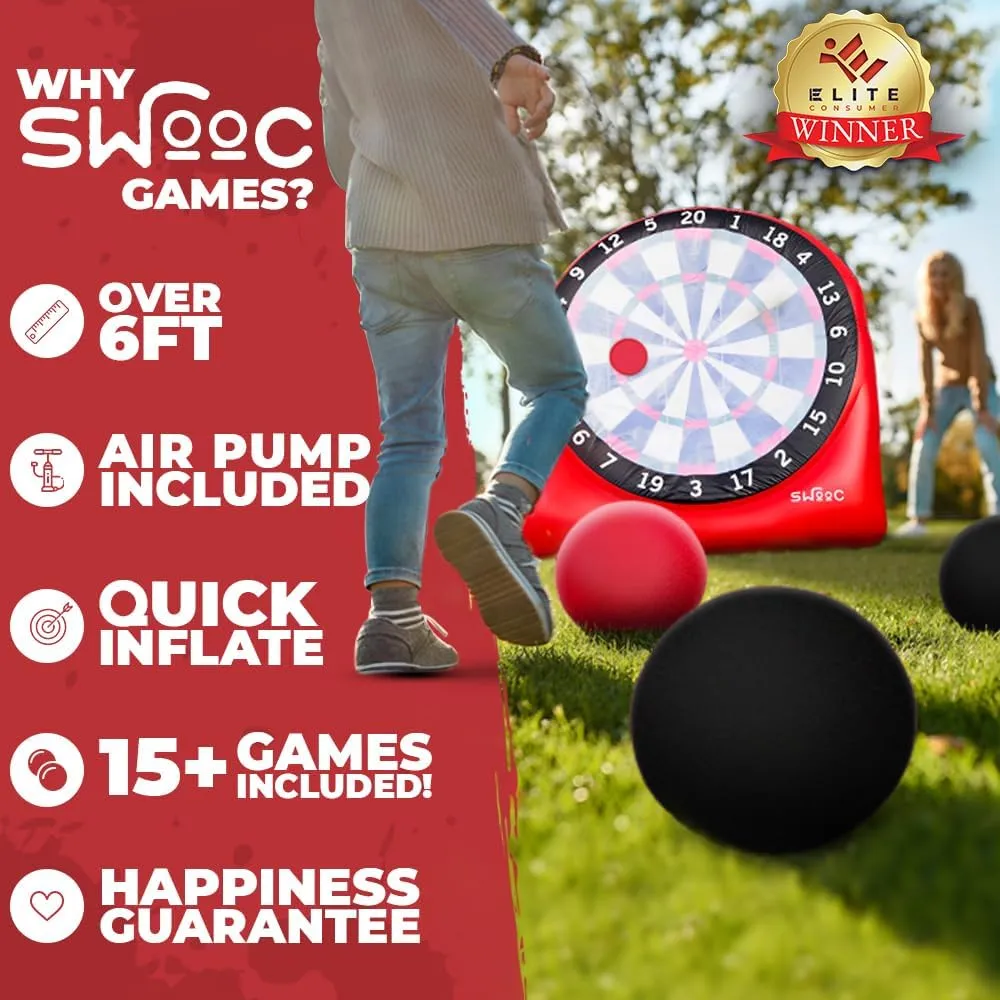 SWOOC Games - Giant Kick Darts with 15  Games Included - Jumbo Soccer Darts with Air Pump - Big Inflatable Games - Carnival Games - Giant Outdoor Games & Activities - Giant Yard Games
