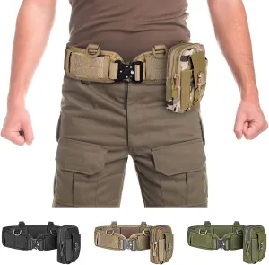 Tactical Battle Belt Set, Airsoft Molle Belt with Metal Buckle for Shooting Hunting, Fits Jeans 28-36, Molle Pouch Included
