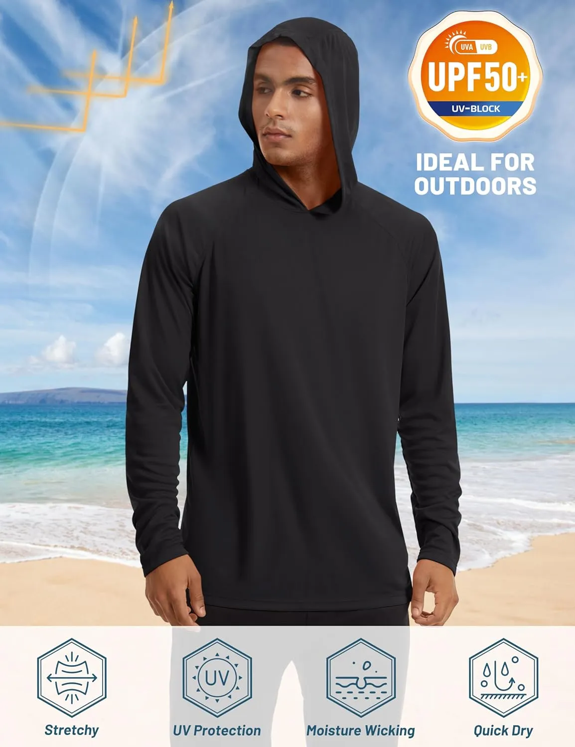 TACVASEN Men’s Sun Protection Shirts UPF 50  Rash Guard for Men Long Sleeve Lightweight SPF UV Hoodie Swimming Hiking