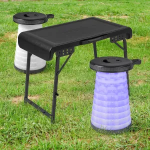 Tangkula 3 Piece Camping Set, Folding Table With 2 Collapsible LED Stools, Carry Handle, Portable & Lightweight for Outdoor Hiking Camp Picnic Fishing