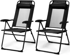 Tangkula Folding Patio Dining Chairs Set of 2, Portable Patio Chairs with 7 Level Adjustable Backrest, Detachable Headrest, Wide Seats, Breathable Mesh Backrest, Outdoor Sling Chairs, 300 Lbs Capacity