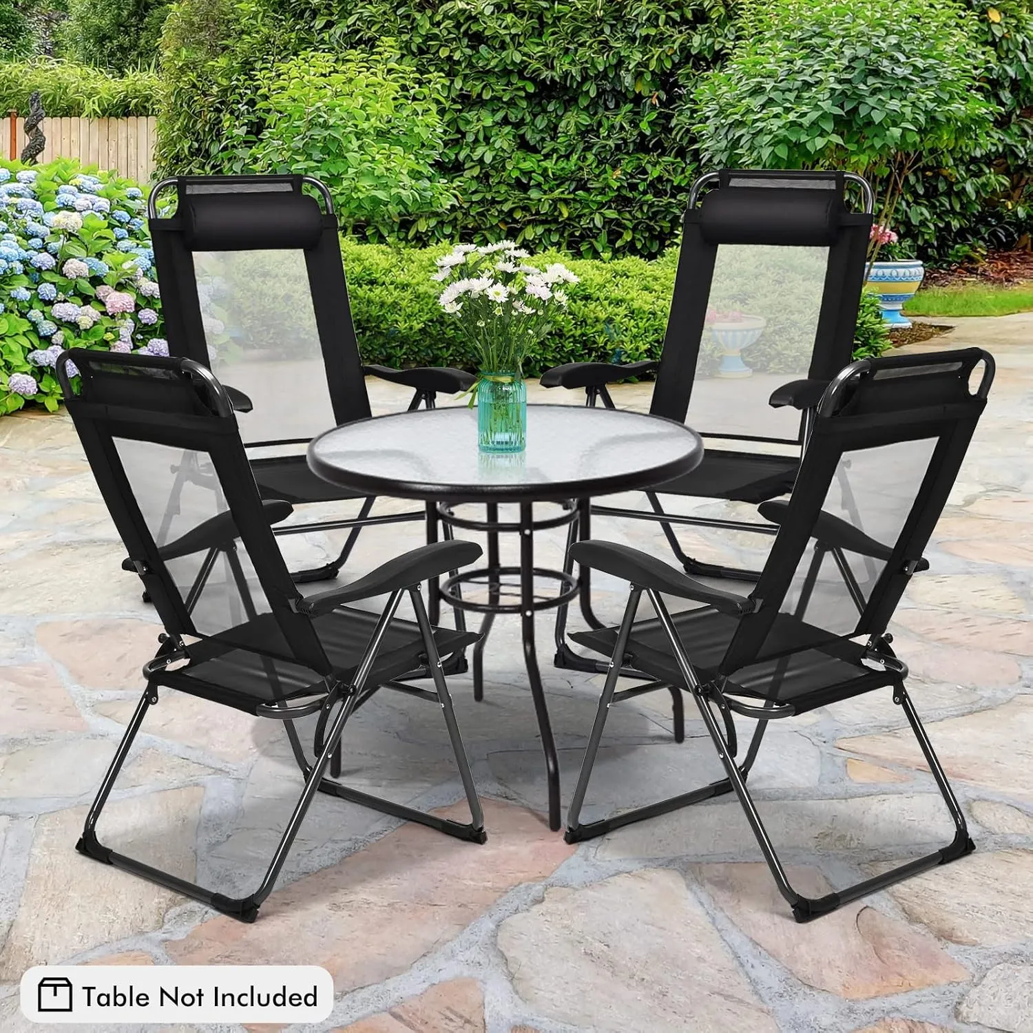 Tangkula Folding Patio Dining Chairs Set of 2, Portable Patio Chairs with 7 Level Adjustable Backrest, Detachable Headrest, Wide Seats, Breathable Mesh Backrest, Outdoor Sling Chairs, 300 Lbs Capacity