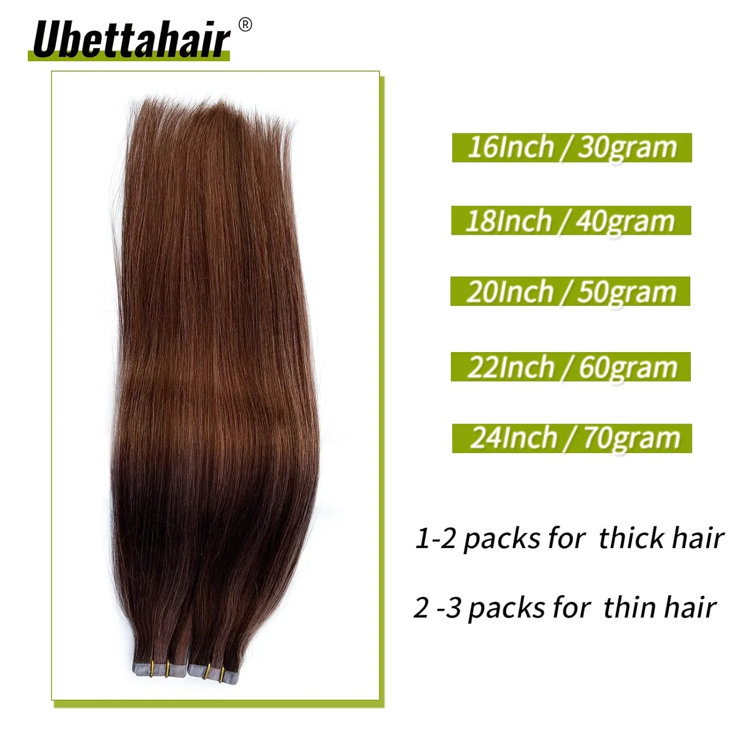Tape-in Hair Extensions, 22 Inch Brown Balayage, Auburn Brown, Real Human Hair, 20 pcs, Invisible Double Sided Tape Hair