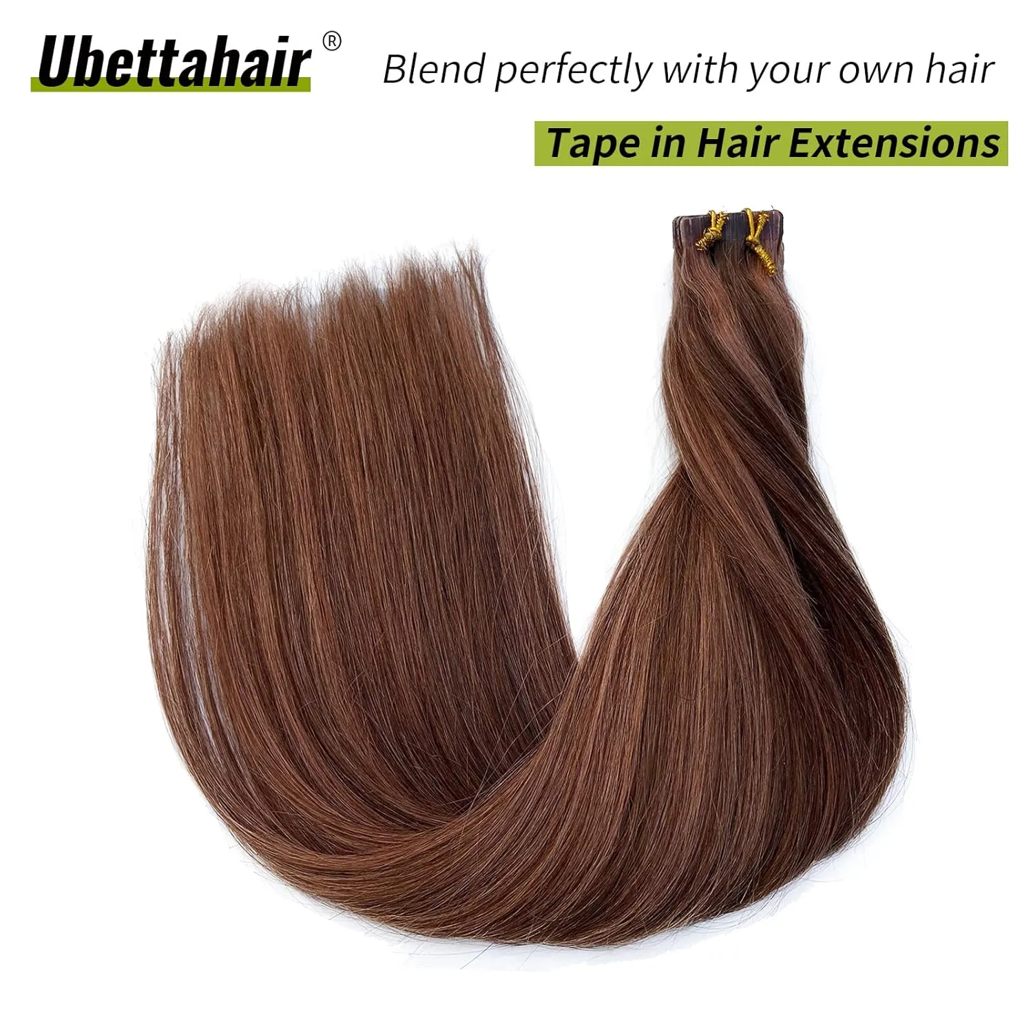 Tape-in Hair Extensions, 22 Inch Brown Balayage, Auburn Brown, Real Human Hair, 20 pcs, Invisible Double Sided Tape Hair