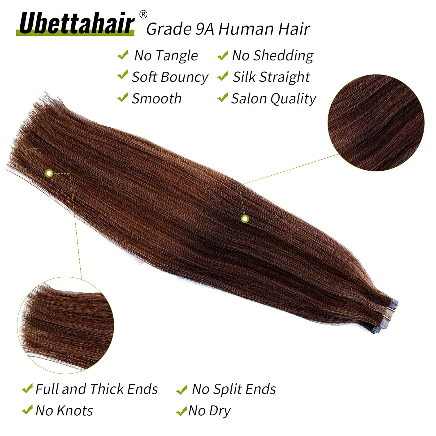 Tape-in Hair Extensions, 22 Inch Brown Balayage, Auburn Brown, Real Human Hair, 20 pcs, Invisible Double Sided Tape Hair