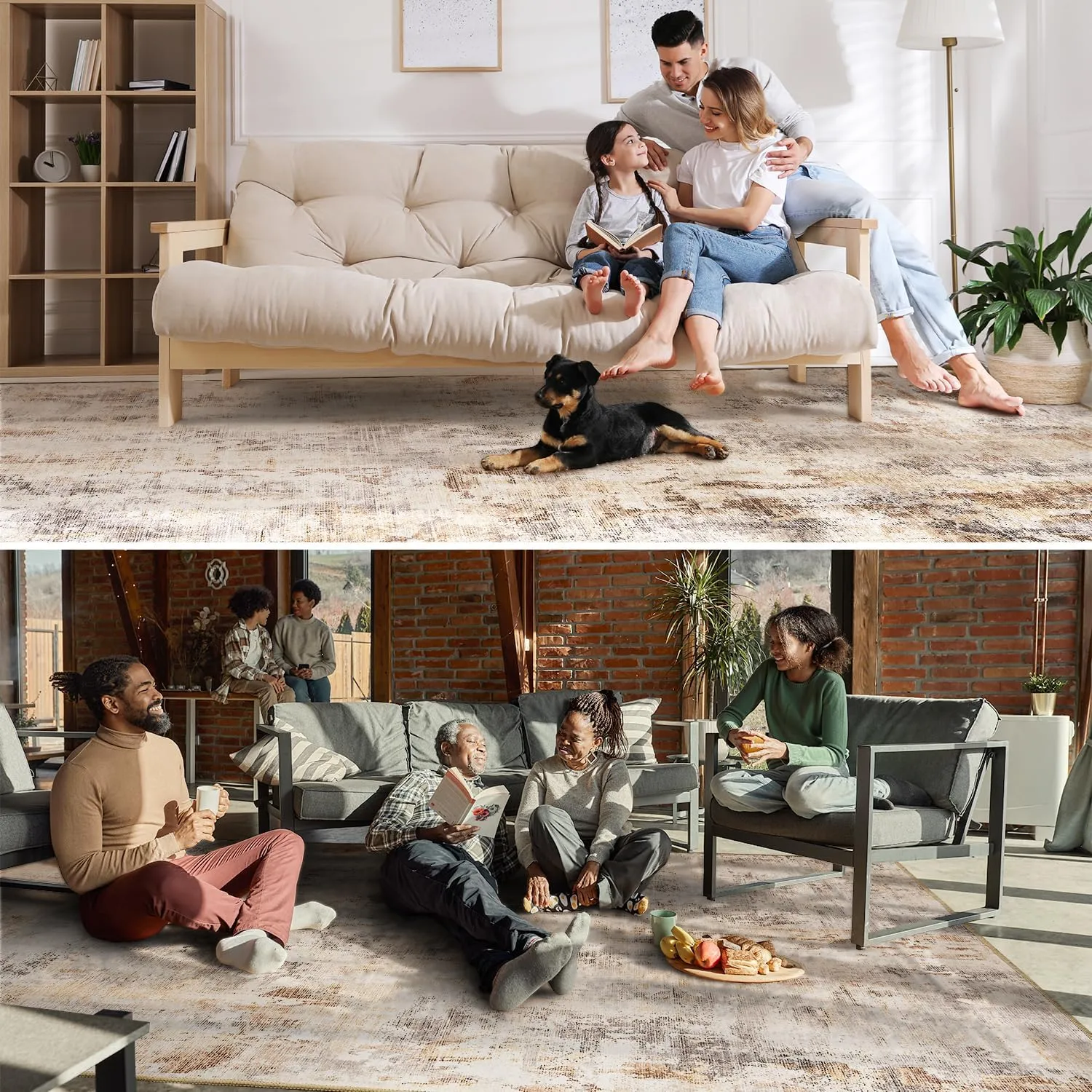 Tchido Area Rug 6x9 Rugs for Living Room Modern Abstract Rug Washable Foldable Rug Non Slip Area Rug for Living Room Bedroom Dining Room Home Office Farmhouse Rugs Light Grey/Brown/Beige