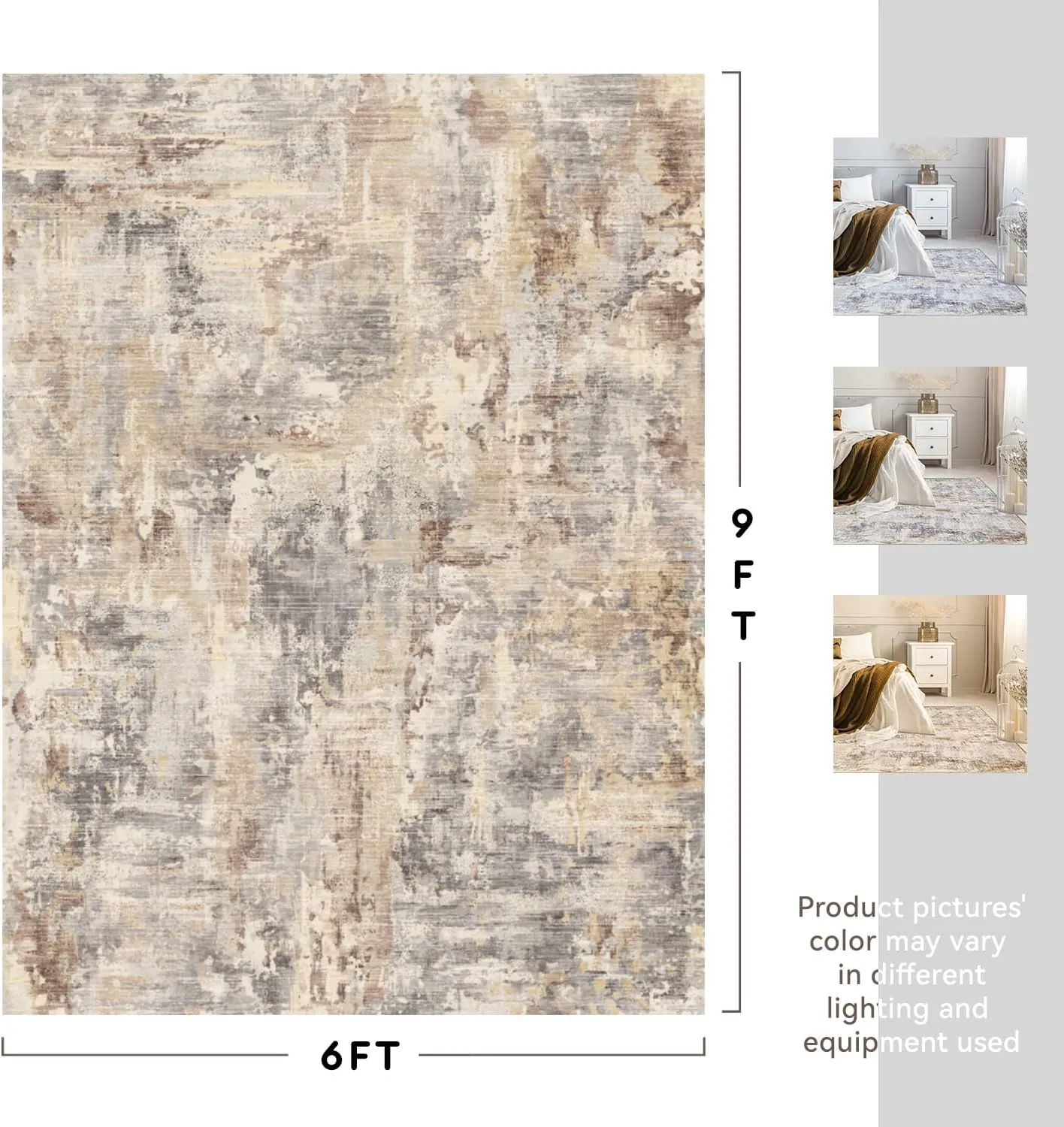 Tchido Area Rug 6x9 Rugs for Living Room Modern Abstract Rug Washable Foldable Rug Non Slip Area Rug for Living Room Bedroom Dining Room Home Office Farmhouse Rugs Light Grey/Brown/Beige