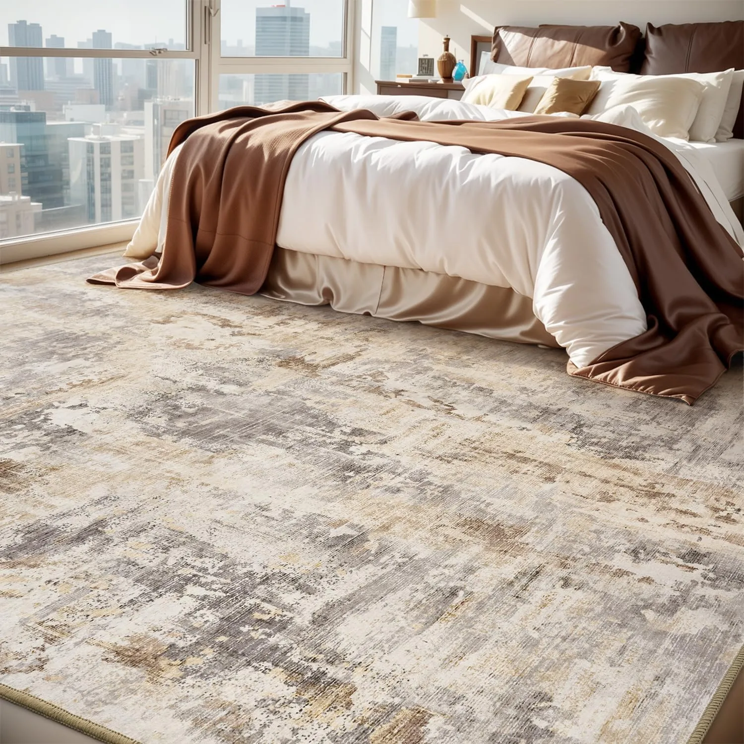 Tchido Area Rug 6x9 Rugs for Living Room Modern Abstract Rug Washable Foldable Rug Non Slip Area Rug for Living Room Bedroom Dining Room Home Office Farmhouse Rugs Light Grey/Brown/Beige
