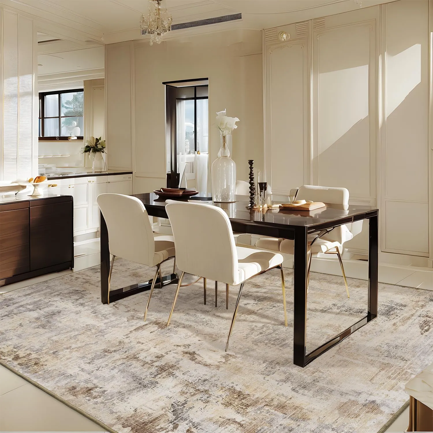 Tchido Area Rug 6x9 Rugs for Living Room Modern Abstract Rug Washable Foldable Rug Non Slip Area Rug for Living Room Bedroom Dining Room Home Office Farmhouse Rugs Light Grey/Brown/Beige