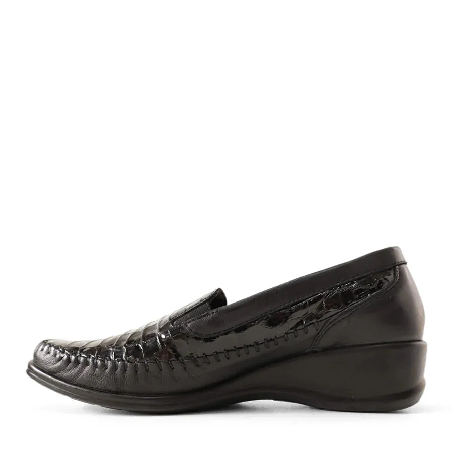 TESSELLI Irene Casual Shoe - Black Croc Patent Leather