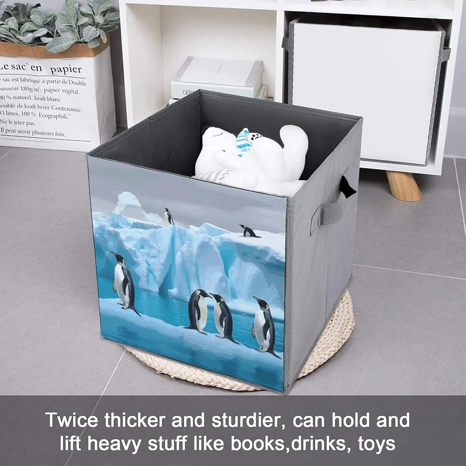 The Iceberg Storage Bins Collapsible Cube Storage Organizer Bins Closet Storage Boxes Baskets with Leather Handles for Organizing Clothes Sheets Jeans Books