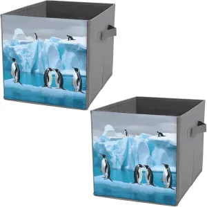 The Iceberg Storage Bins Collapsible Cube Storage Organizer Bins Closet Storage Boxes Baskets with Leather Handles for Organizing Clothes Sheets Jeans Books