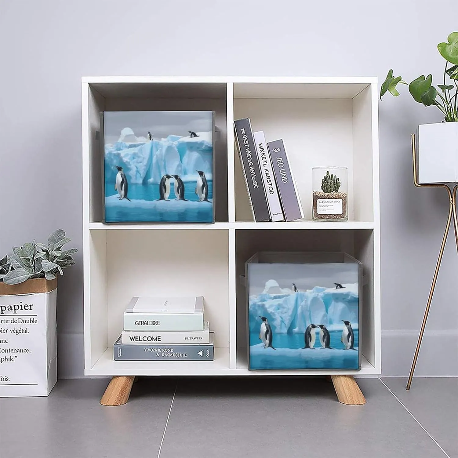 The Iceberg Storage Bins Collapsible Cube Storage Organizer Bins Closet Storage Boxes Baskets with Leather Handles for Organizing Clothes Sheets Jeans Books