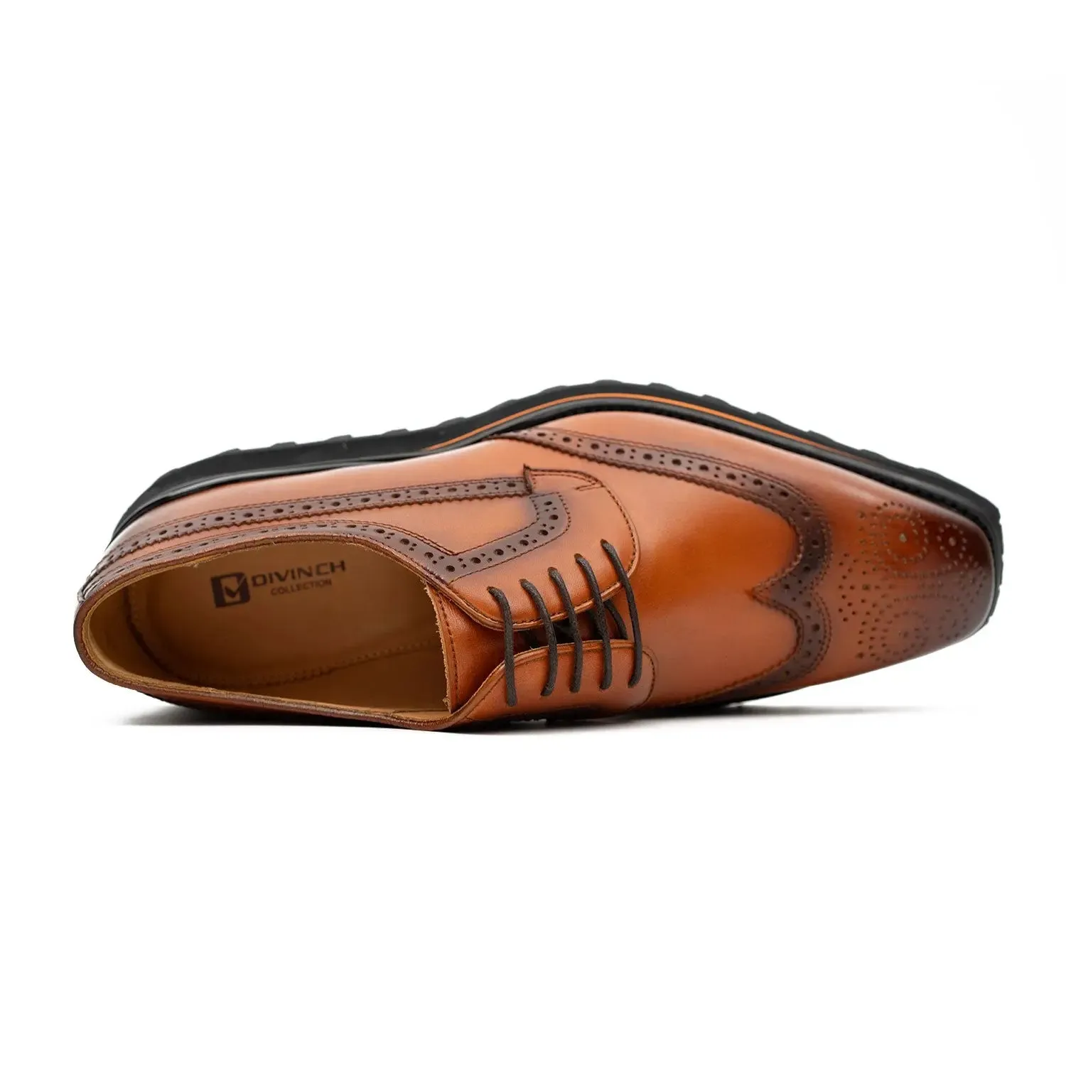 Thick-soled calfskin formal brogue derby shoes Brown