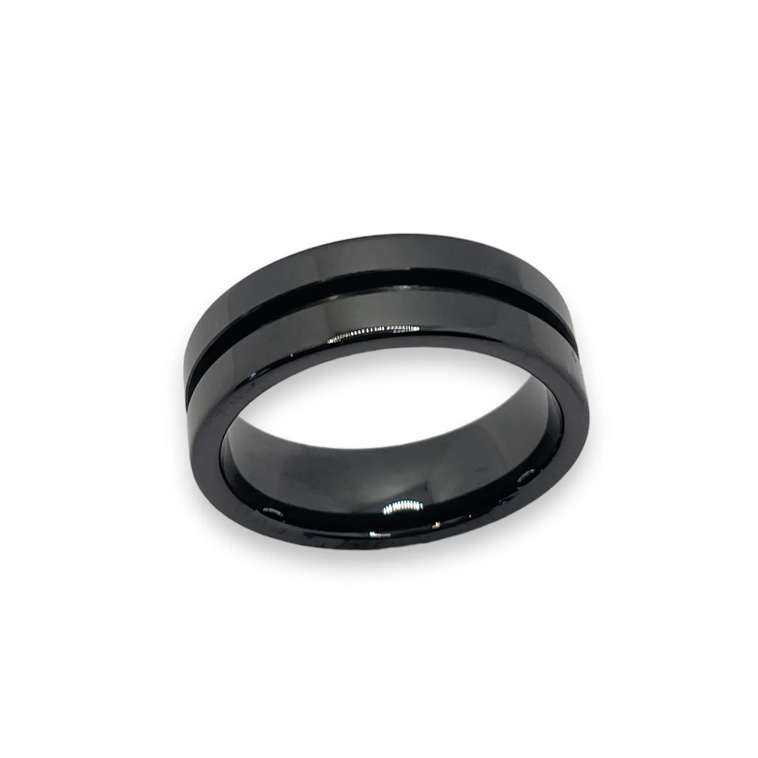 Thin line Black ceramic 1.5mm channel ring core 8mm total width
