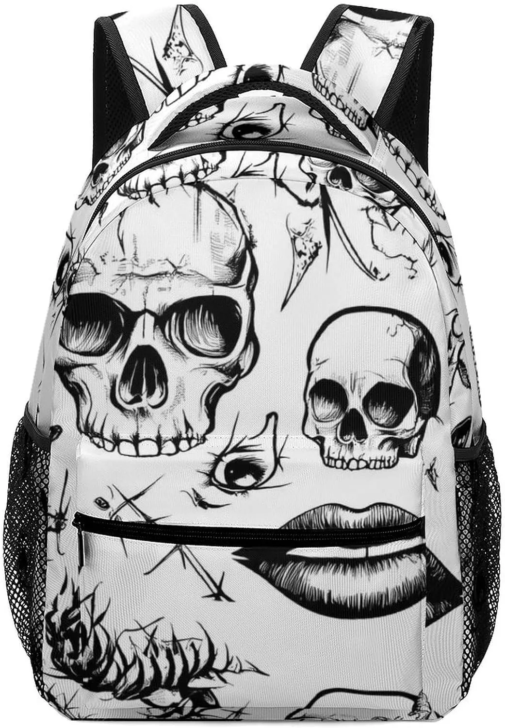 Thorn Skulls Roses Patch Eyes Classic Basic Backpack Durable Casual Travel Hiking Laptop Adjustable Bag