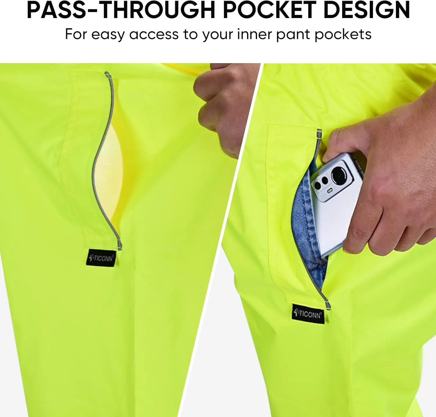 TICONN Hi Vis Rain Jacket and Pants, ANSI Class 3 Reflective High Visibility Safety Rain Suits
