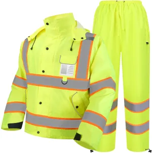 TICONN Hi Vis Rain Jacket and Pants, ANSI Class 3 Reflective High Visibility Safety Rain Suits