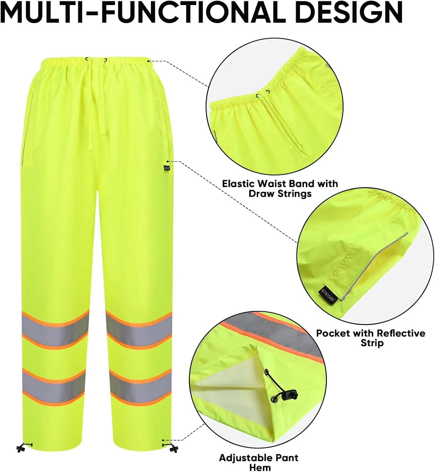 TICONN Hi Vis Rain Jacket and Pants, ANSI Class 3 Reflective High Visibility Safety Rain Suits