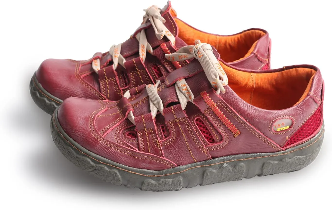 TMA EYES Women's Casual Lace-Up Breathable Mesh and Leather Sneaker