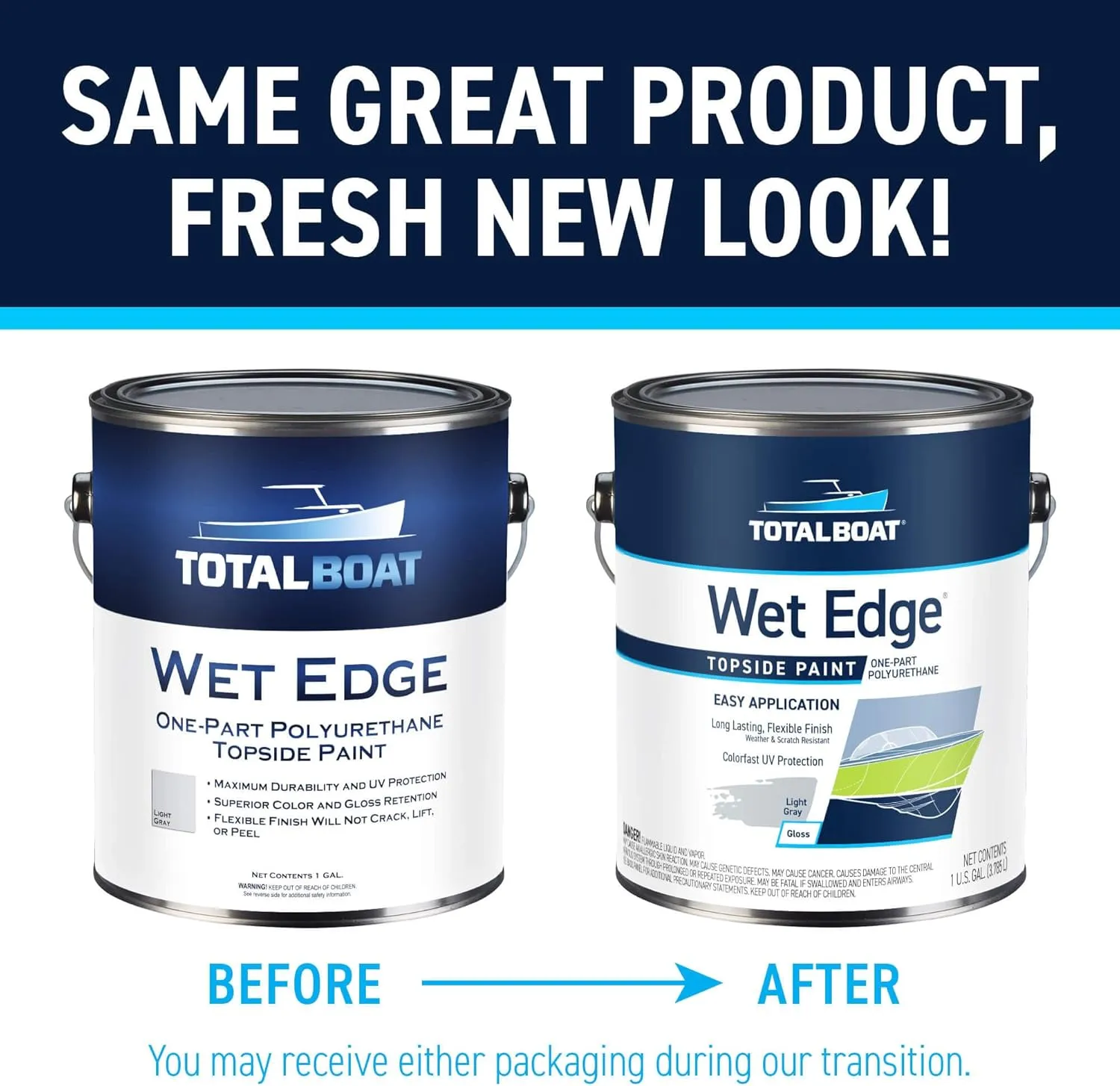 TotalBoat-430786 Wet Edge Marine Topside Paint for Boats, Fiberglass, and Wood (Classic Whaler Blue, 1 Quarts (Pack of 1))