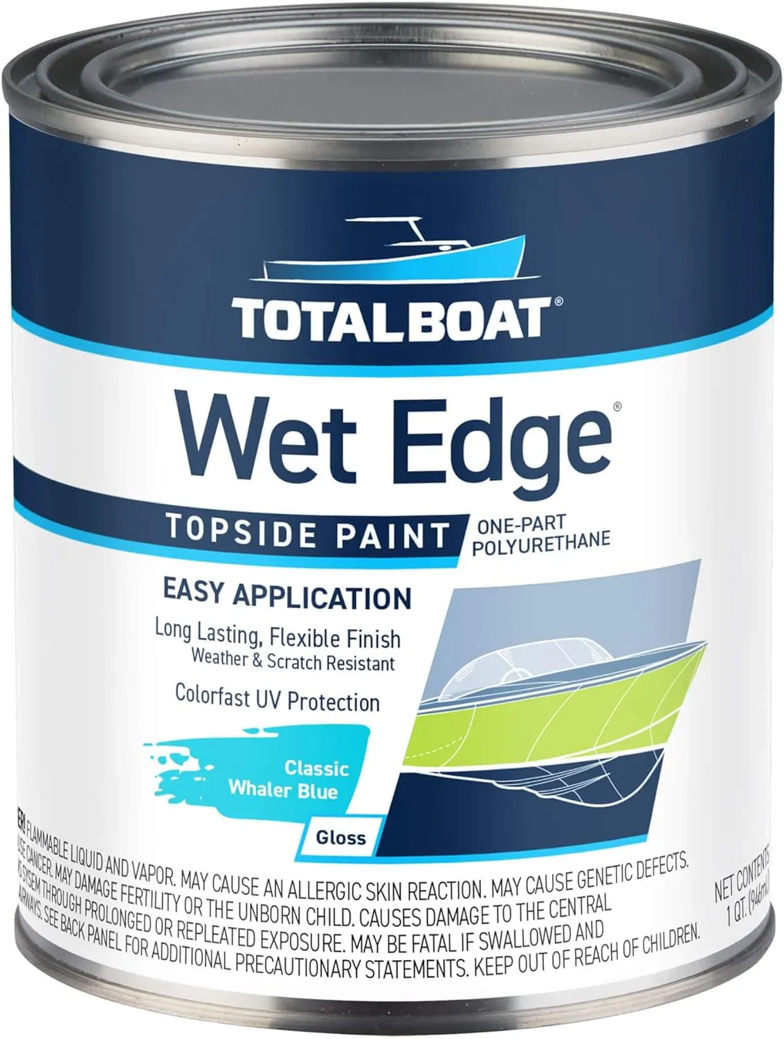 TotalBoat-430786 Wet Edge Marine Topside Paint for Boats, Fiberglass, and Wood (Classic Whaler Blue, 1 Quarts (Pack of 1))