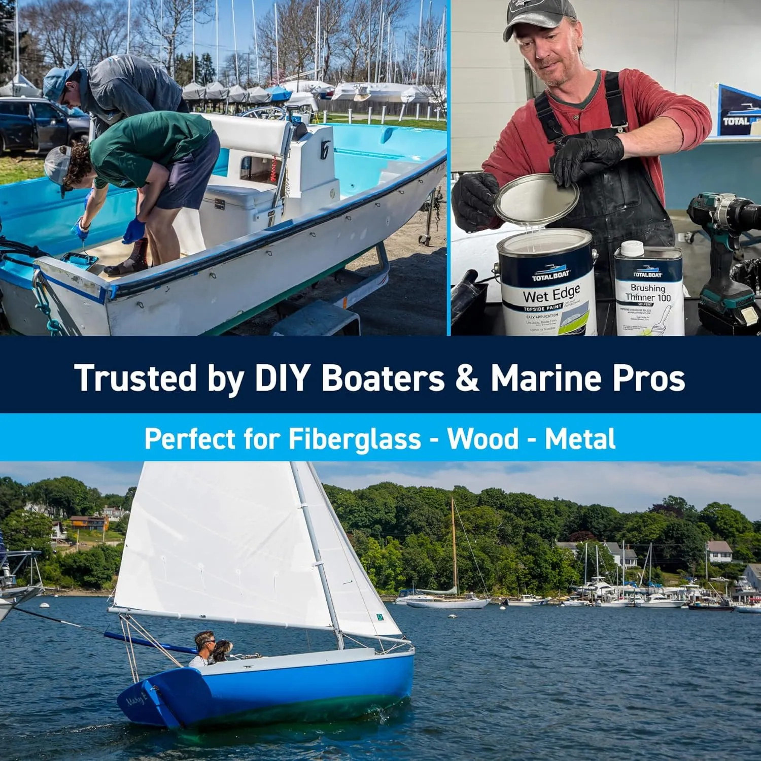 TotalBoat-430786 Wet Edge Marine Topside Paint for Boats, Fiberglass, and Wood (Classic Whaler Blue, 1 Quarts (Pack of 1))